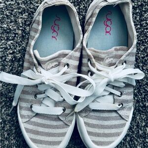 Sugar Beige and White Canvas Sneakers